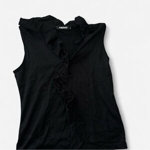 DKNY Black Beaded Ruffle V-Neck Sleeveless Camisole